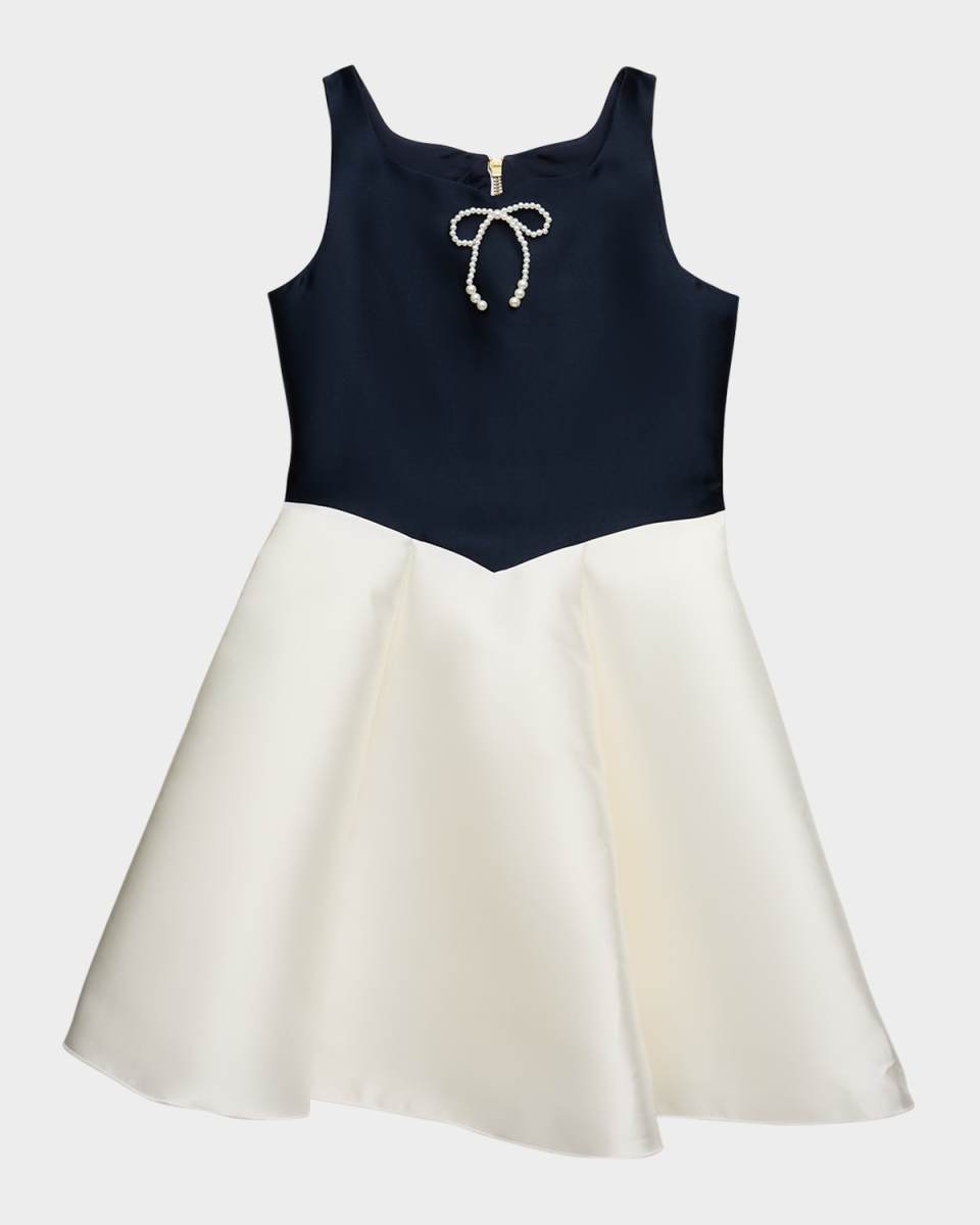 Girl's Pearly Bow A-Line Dress, Size 7-16